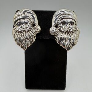 Vintage Best silver tone metal Santa Clip-on earrings!